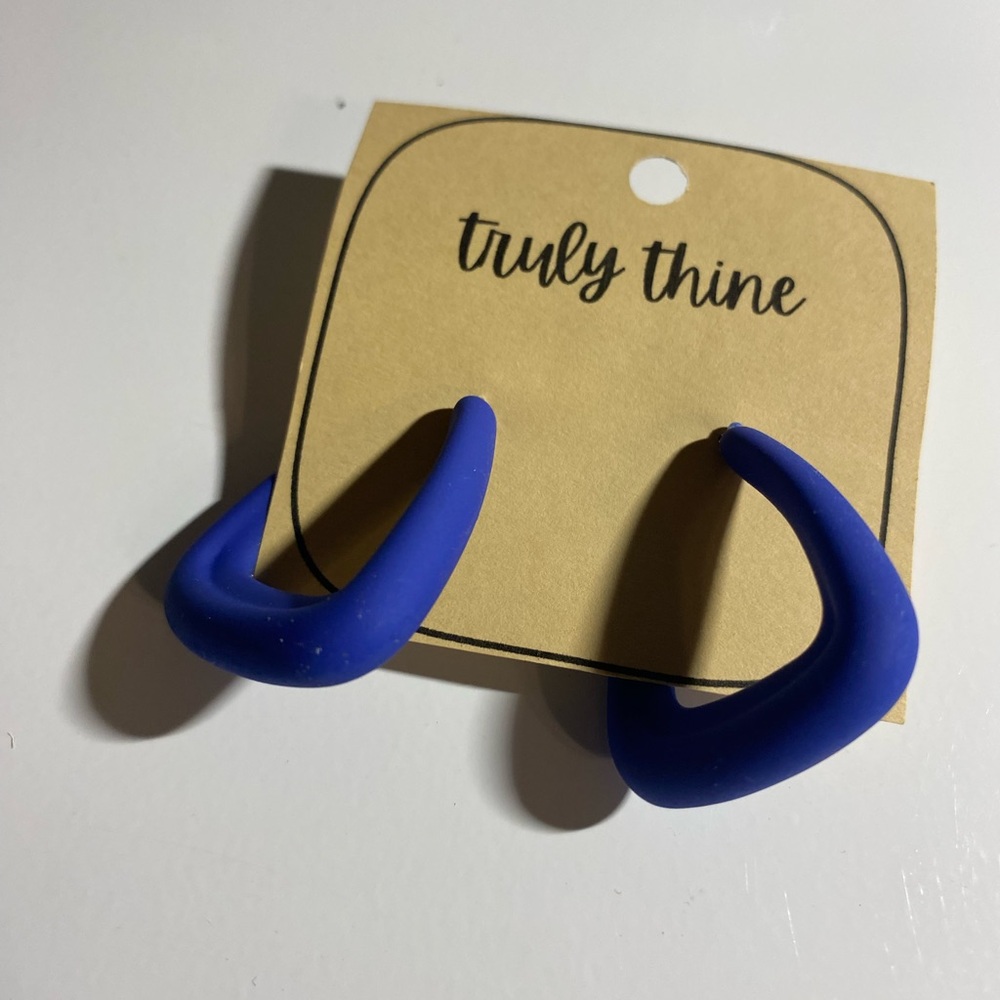 Truly Thine Blue Crescent Hoop Earrings